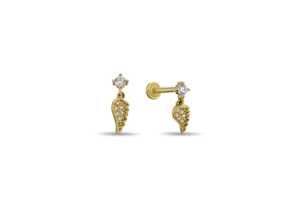 Taşlı Sallantılı Kanat Altın Tragus Piercing