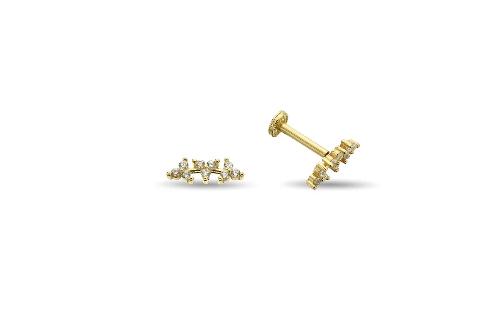 Taşlı Üç Top Altın Tragus Piercing